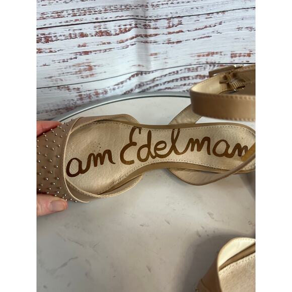 Sam Edelman Brina studded flats Tan Nude silver Studs size 8 - Picture 6 of 11